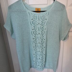 Ruby Rd. Aqua Knit Top with Lace Detail